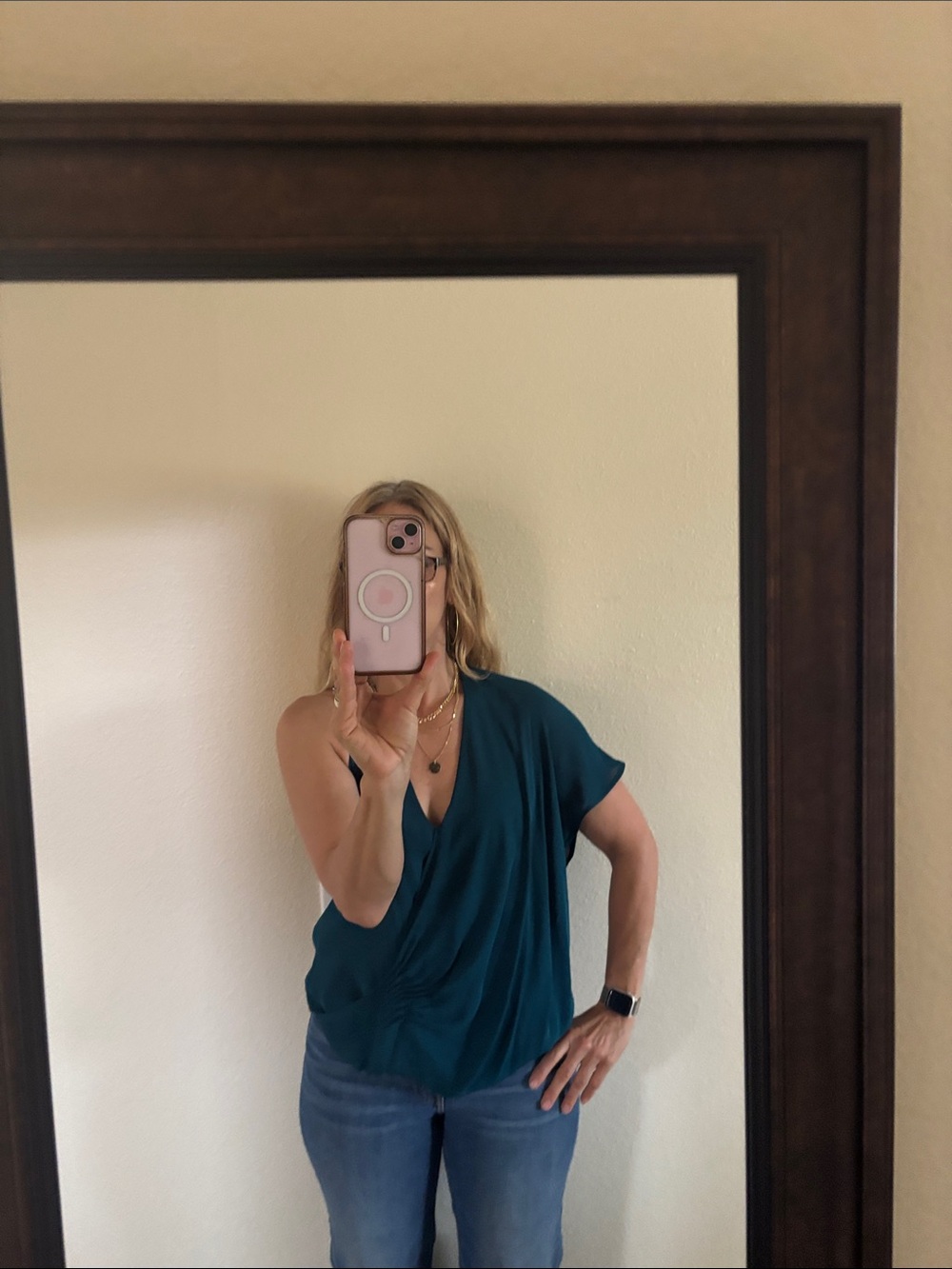 Haute Hippie Teal One-Shoulder Twist-Front Blouse